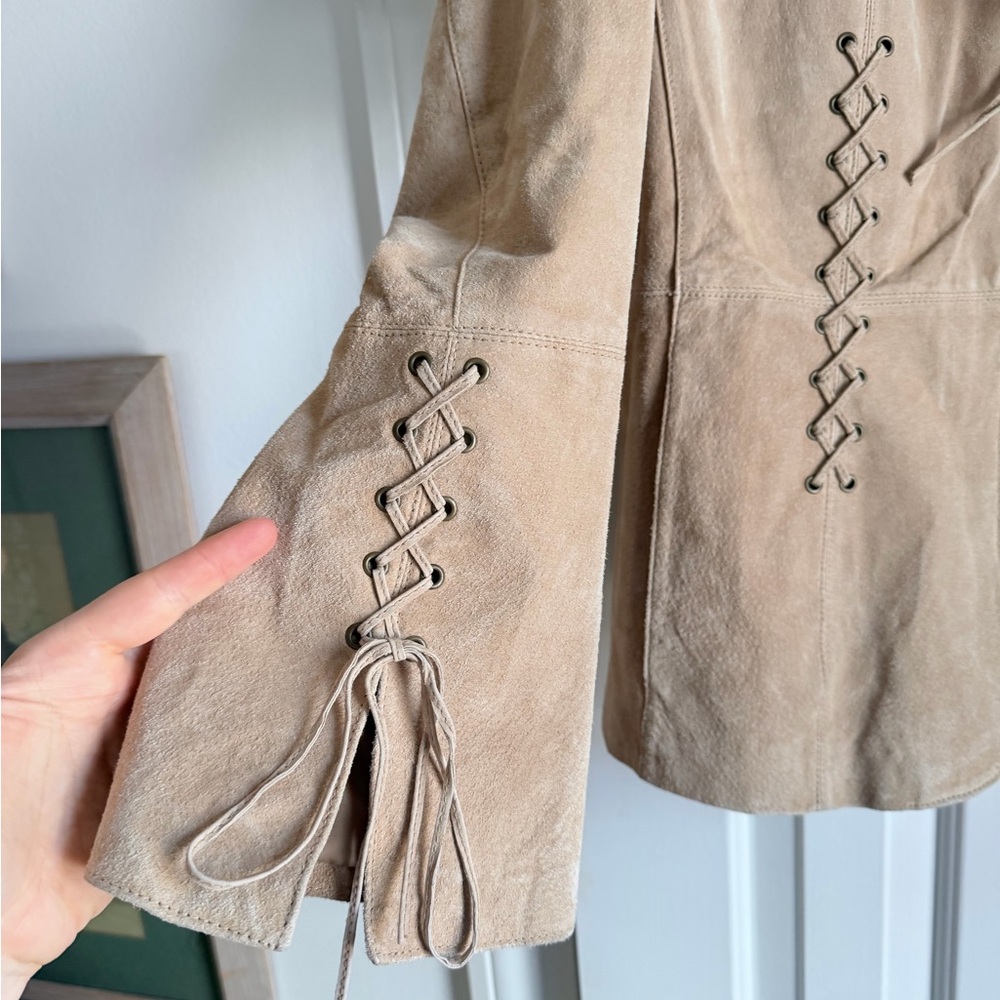 Women's Tan Leather Suede Jacket - Picture 3 of 5